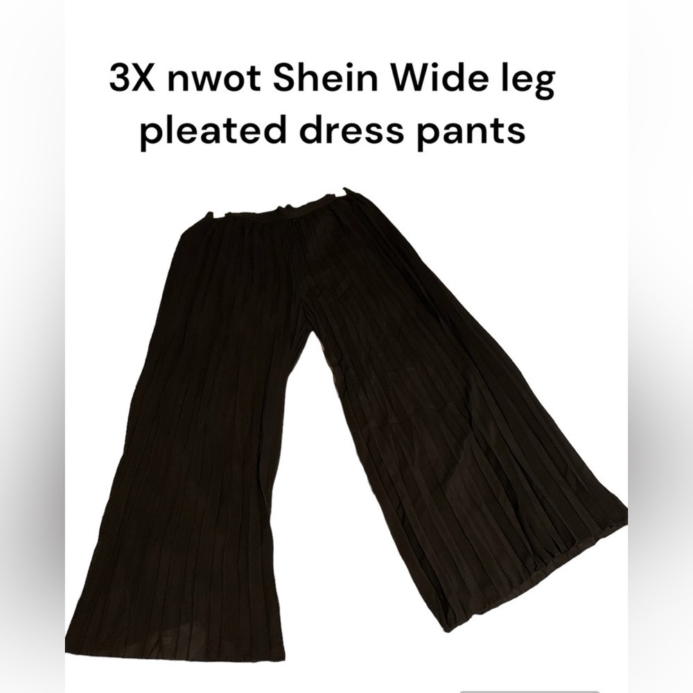 NWOT 3X Shein Black elastic waist wide leg pleated pants - Picture 1 of 4